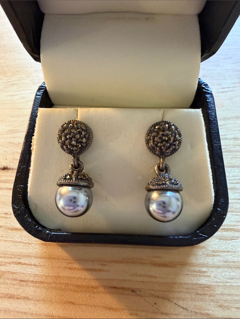 Judith Jack Faux Pearl Drop Crystal Dangle Earrings
